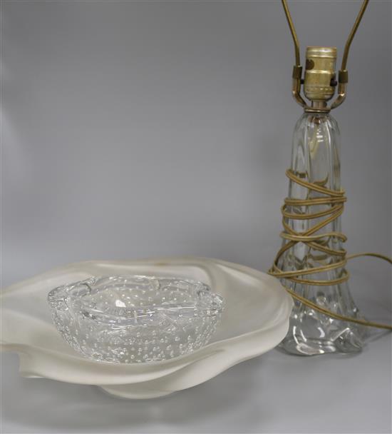 A Daum bowl, another glass bowl and table lamp base